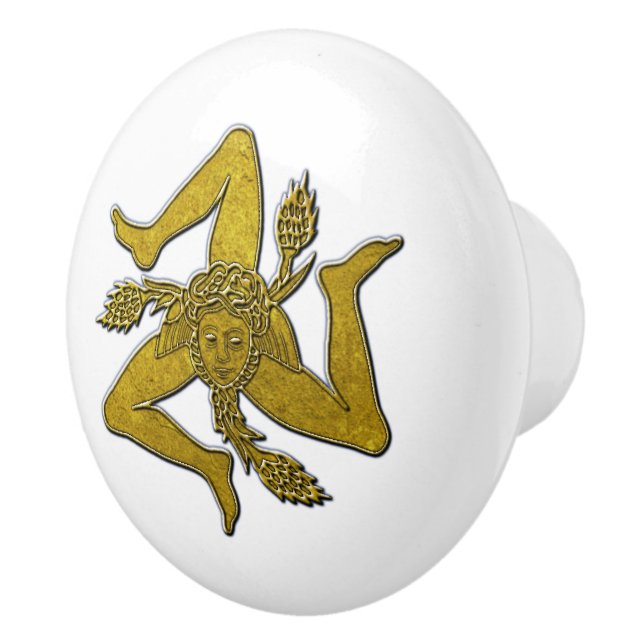 Sicilian Trinacria in Gold on Your Colour Ceramic Knob (Right)