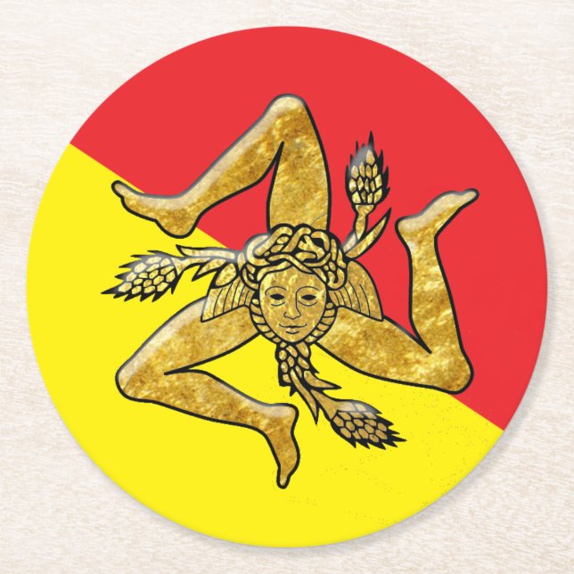 Sicilian Trinacria in Gold Round Paper Coaster (Front)