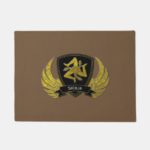Sicilian Trinacria in Gold Your Text Background Doormat