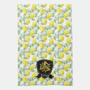 Sicilian Trinacria Lemon Pattern Personalize Kitchen Towel