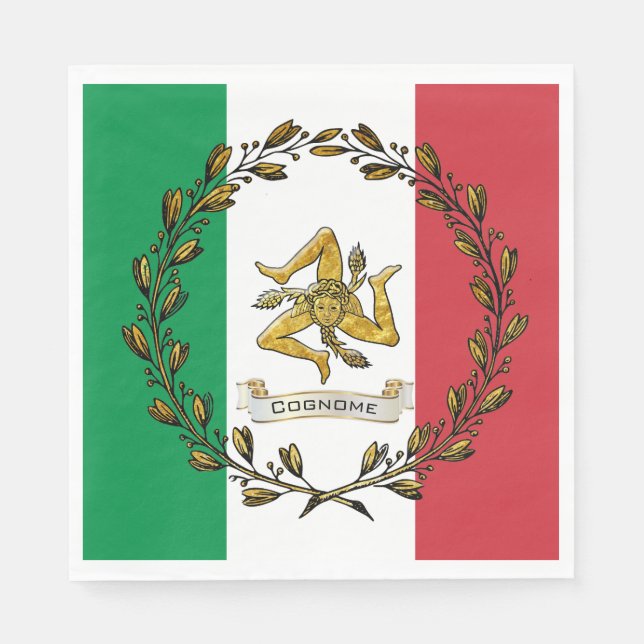 Sicilian Trinacria Olive Wreath Flag Personalize Napkin (Front)