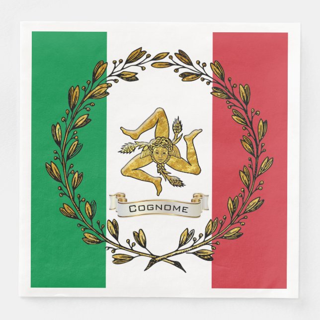Sicilian Trinacria Olive Wreath Flag Personalize Napkin (Front)