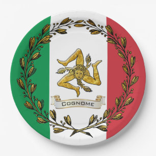 Sicilian Trinacria Olive Wreath Flag Personalize Paper Plate