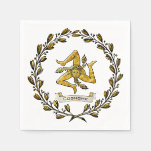 Sicilian Trinacria Olive Wreath Personalize Napkin