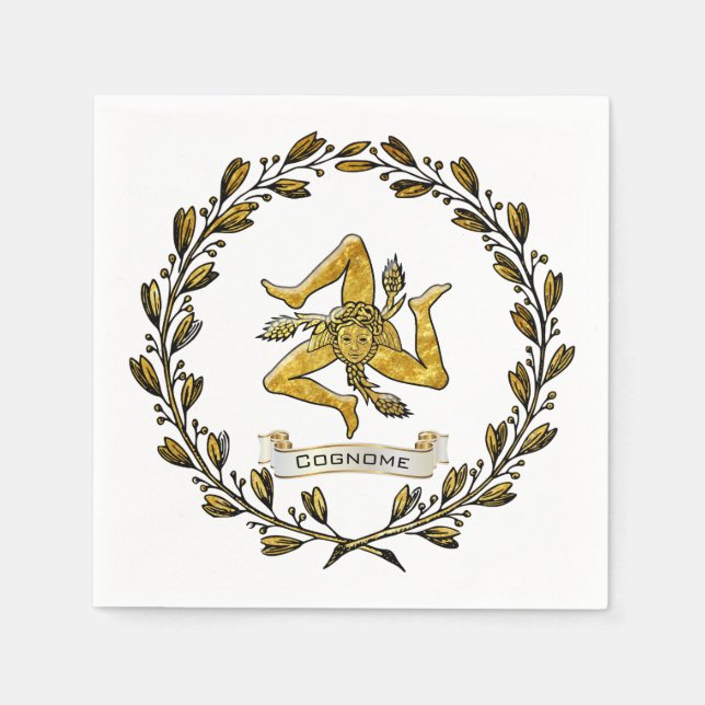 Sicilian Trinacria Olive Wreath Personalize Napkin (Front)