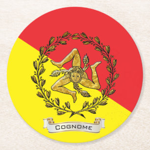 Sicilian Trinacria Olive Wreath Personalize Round Paper Coaster