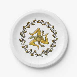 Sicilian Trinacria Olive Wreath Your Background Paper Plate