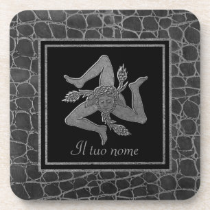 Sicilian Trinacria Pewter Your Name Coaster