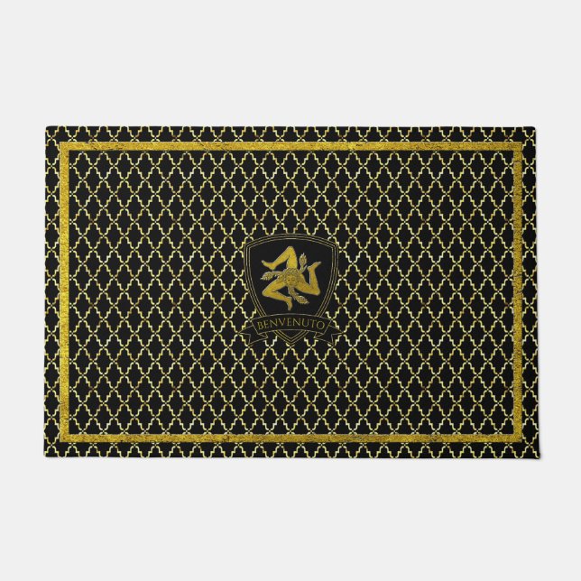 Sicilian Trinacria Quatrefoil Doormat (Front)