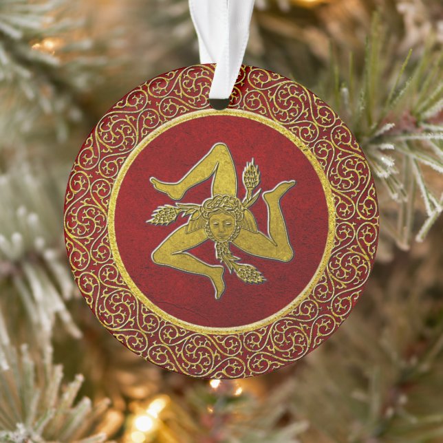 Sicilian Trinacria Red and Gold Ornament (Tree)
