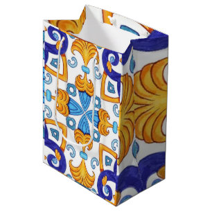 Sicilian Vibrant Majolica Scrollwork Mediterranean Medium Gift Bag