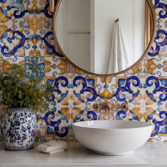 Sicilian Vibrant Majolica Scrollwork Mediterranean Tile (Creator Uploaded)