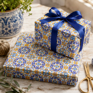Sicilian Vibrant Majolica Scrollwork Mediterranean Wrapping Paper