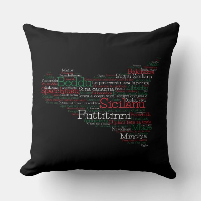 Sicilian Word Art Map Throw Pillow (Front)