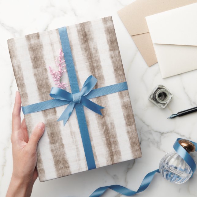 Sicilian Woven Cream Tan Stripes Bridal Shower Wrapping Paper (Gifting)