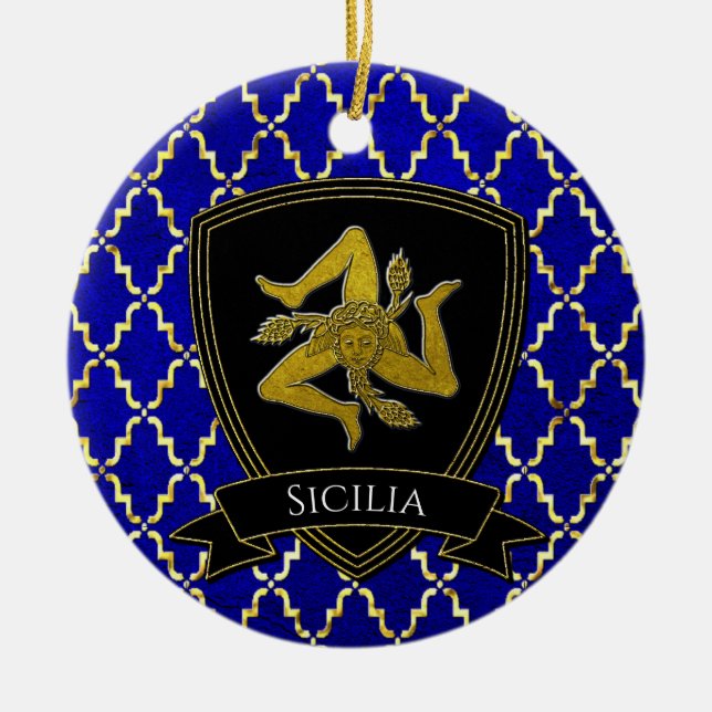 Sicilienne Trinacria Gold Blue céramique ornement (Devant)