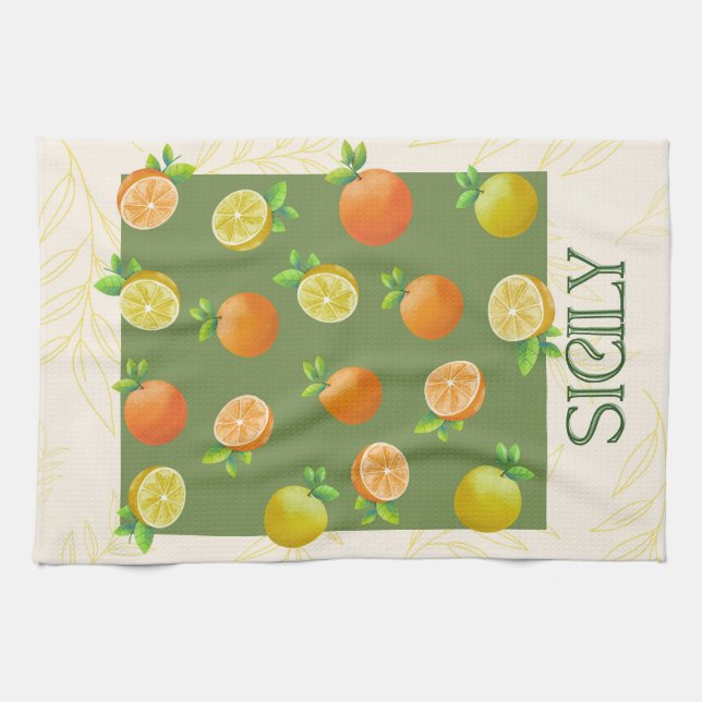 Sicily Citrus Wall Art | Italian Orange & Lemon Kitchen Towel (Horizontal)