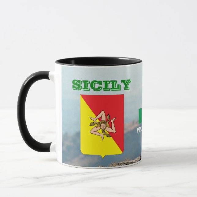 Sicily Flag & Crest Customizable Mug (Left)