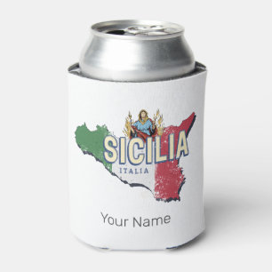 Sicily Flag Italy Retro Map Vintage Souvenir Can Cooler