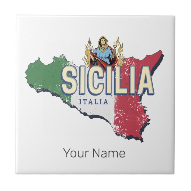 Sicily Flag Italy Retro Map Vintage Souvenir Tile (Front)