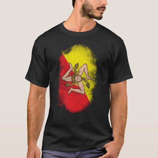 Sicily Flag Souvenir - Distressed Sicilian Design T-Shirt (Front)