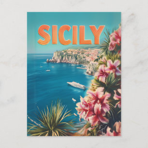 Sicily flowers vintage postcard