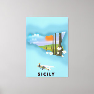Sicily Illustrated map travel poster Canvas Print