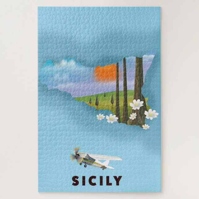 Sicily Illustrated map travel poster Jigsaw Puzzle (Vertical)