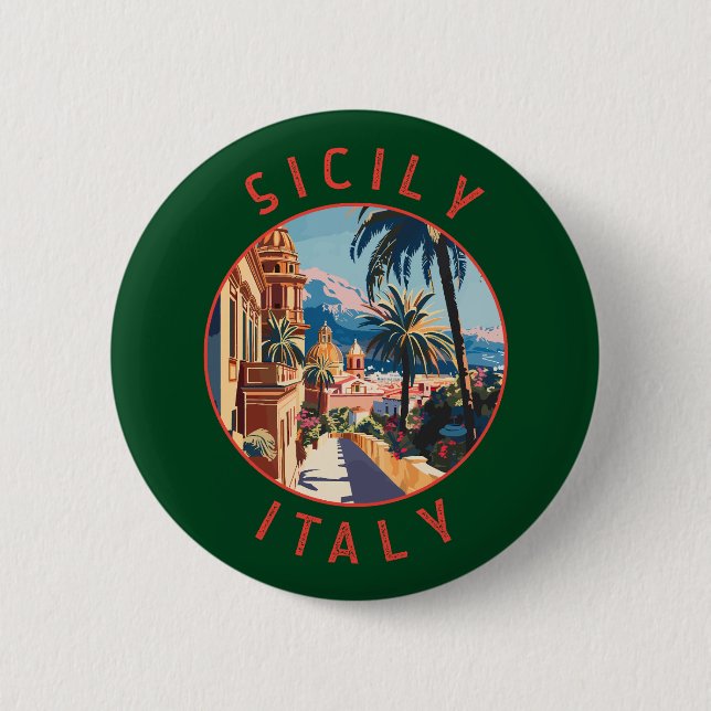 Sicily Italy Retro Distressed Circle 2 Inch Round Button (Front)