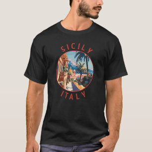 Sicily Italy Retro Distressed Circle T-Shirt