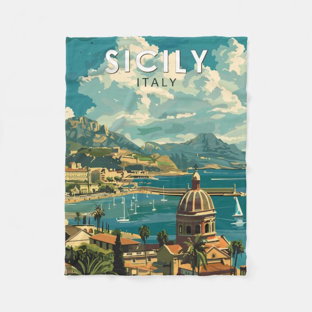 Sicily Italy Travel Art Vintage Fleece Blanket (Front)