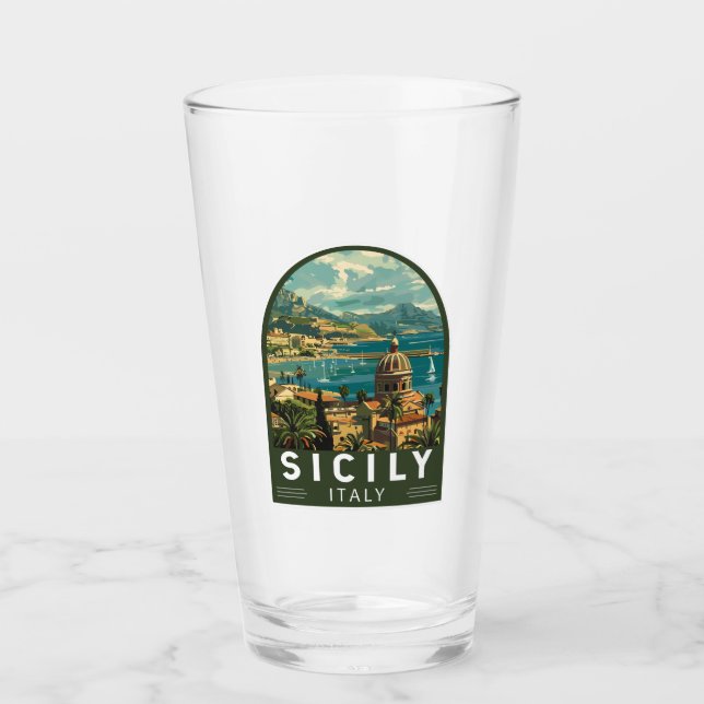 Sicily Italy Travel Art Vintage Glass (Front)
