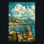 Sicily Italy Travel Art Vintage Poster<br><div class="desc">Sicily retro vector travel design. Sicily, the largest Mediterranean island, is just off the "toe" of Italy's "boot." Its rich history is reflected in sites like the Valley of the Temples.</div>