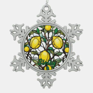 Sicily Lemon Tree Souvenir Snowflake Pewter Christmas Ornament