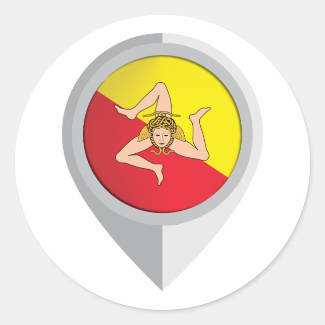 Sicily Pin Location Flag Classic Round Sticker (Front)