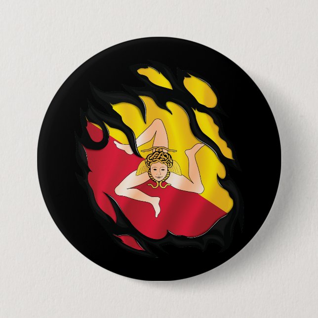 Sicily Ripped Flag 3 Inch Round Button (Front)