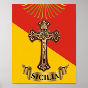Sicily / Sicilian Flag and Crucifix  Poster