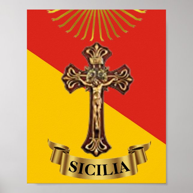 Sicily / Sicilian Flag and Crucifix  Poster (Front)