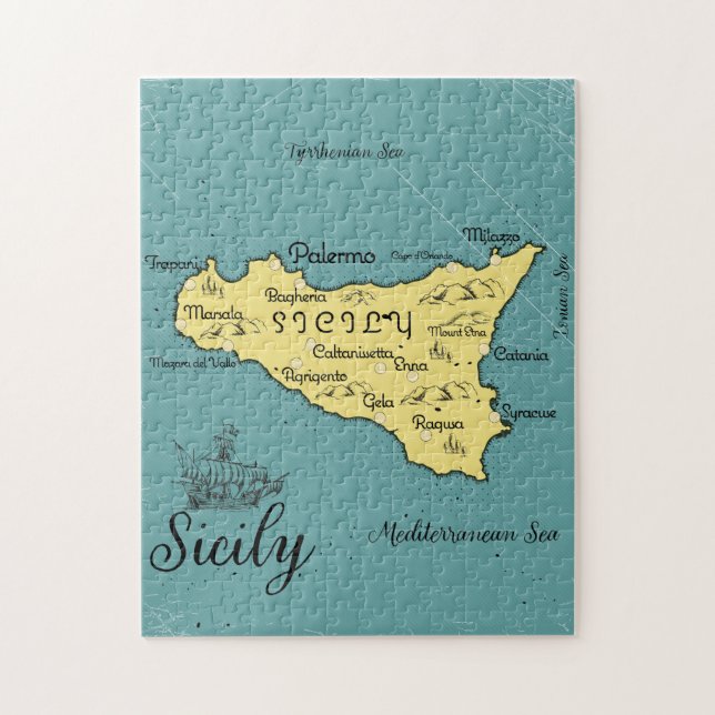 Sicily Vintage Nautical Map Jigsaw Puzzle (Vertical)