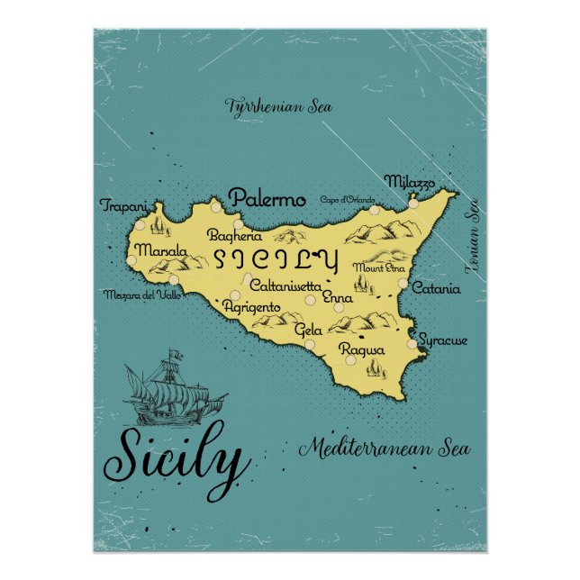 Sicily Vintage Nautical Map Poster (Front)