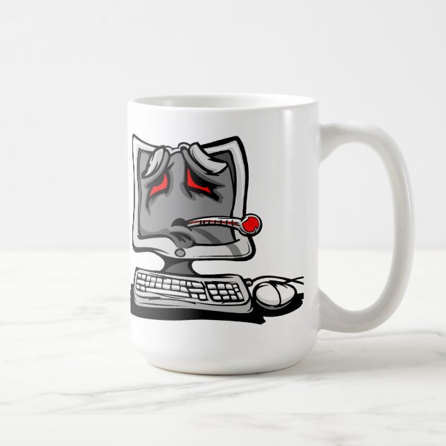 Sick Computer with Virus Cartoon Coffee Mug (Right)