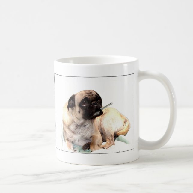 Sick pug with thermometer mug (Right)