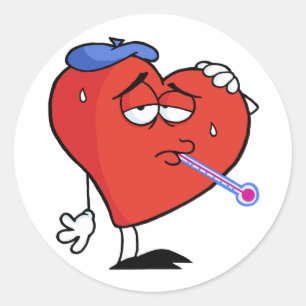 Sick Red Heart With A Thermometer In His Mouth Classic Round Sticker