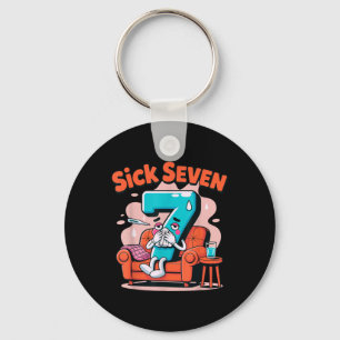 Sick Seven 67 Funny Wordplay Costume Math Joke Hum Keychain