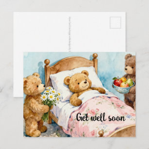 Sick TEDDY BEAR at home with friends 5 Postcard