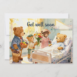 Sick Teddy Bear in hospital with friends 11 Card