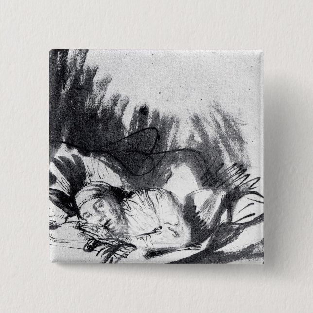 Sick woman in a bed, maybe Saskia 2 Inch Square Button (Front)