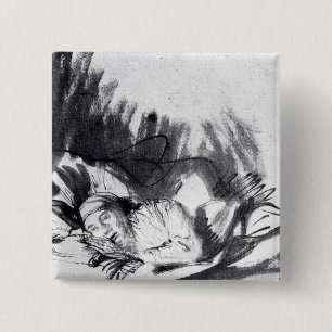 Sick woman in a bed, maybe Saskia 2 Inch Square Button