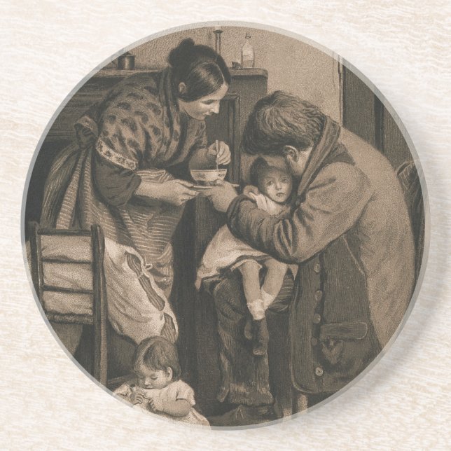 Sick Young Girl Supported by Her Father and Mother Coaster (Front)