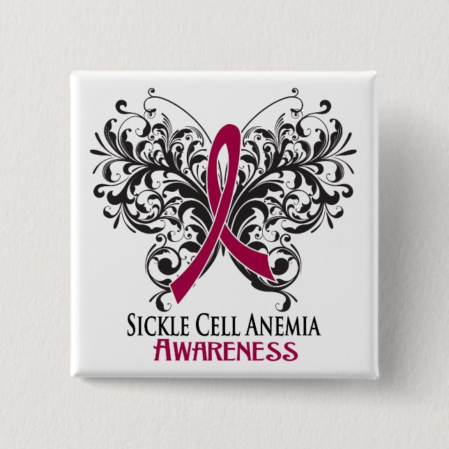 Sickle Cell Anemia Awareness Butterfly 2 Inch Square Button (Front)
